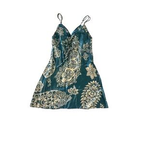 ZARA Mini Satin Dress Paisley Print Silky Blue